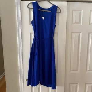 V-Neck Royal Blue dress tie waist Banana republic